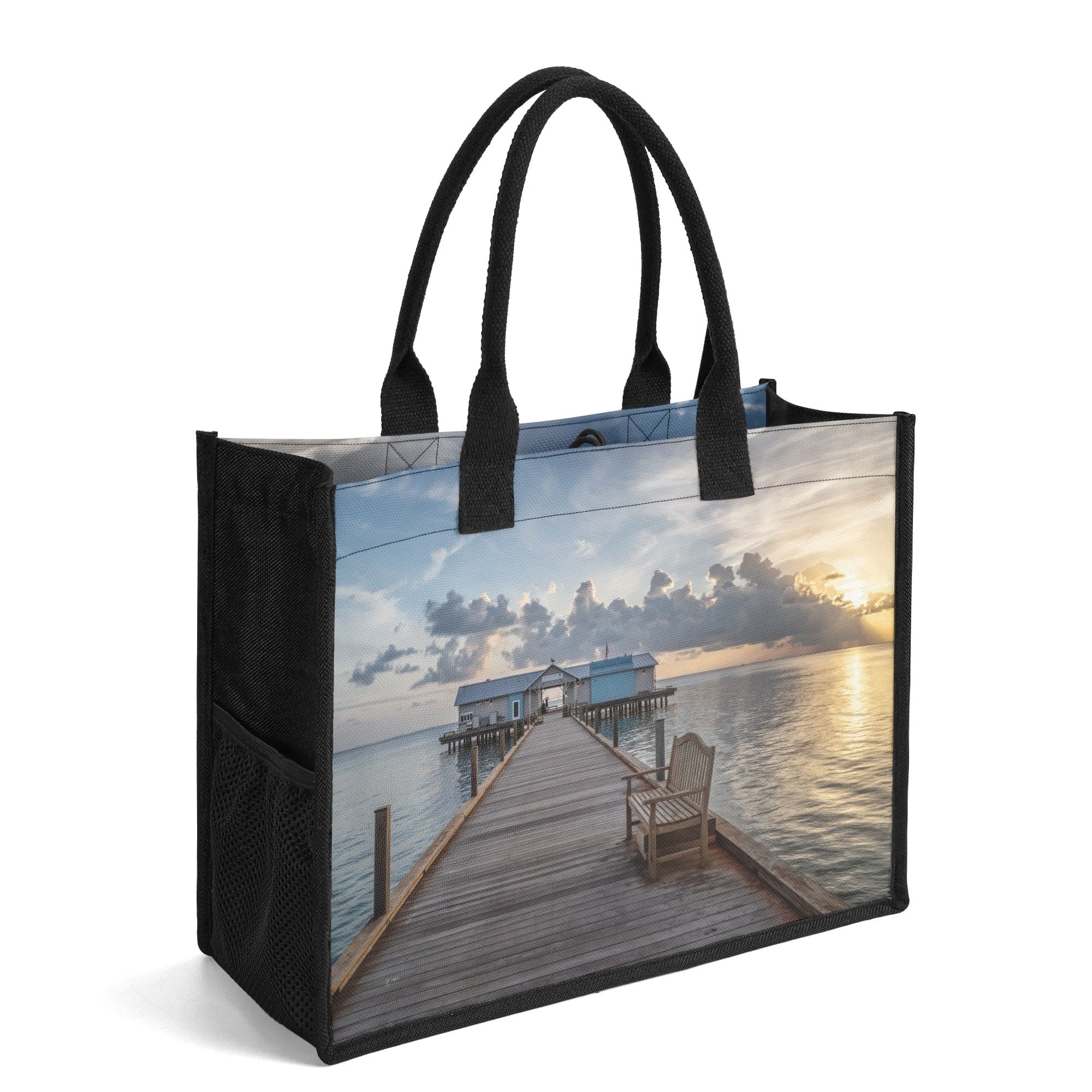 Custom Beach Life Vistas View From A Pier Premium All - Over Print Canvas Tote Bag - POPvault