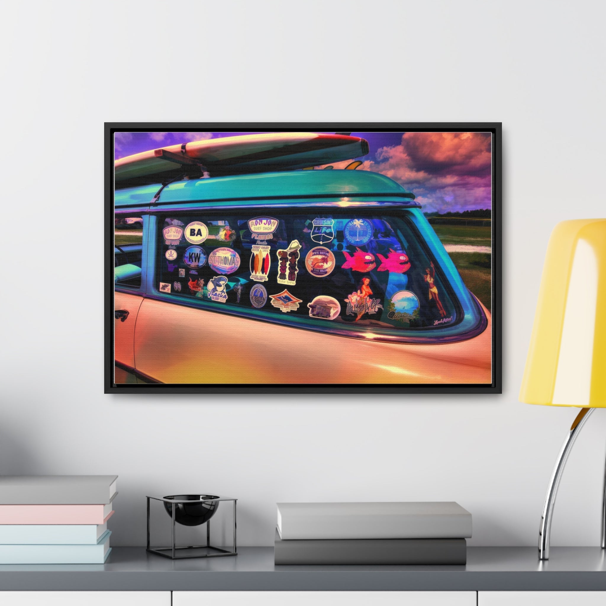 Custom Vintage Auto 56 Chevy Wagon Pop Art Gallery Canvas Wraps, Horizontal Wood Frame - POPvault