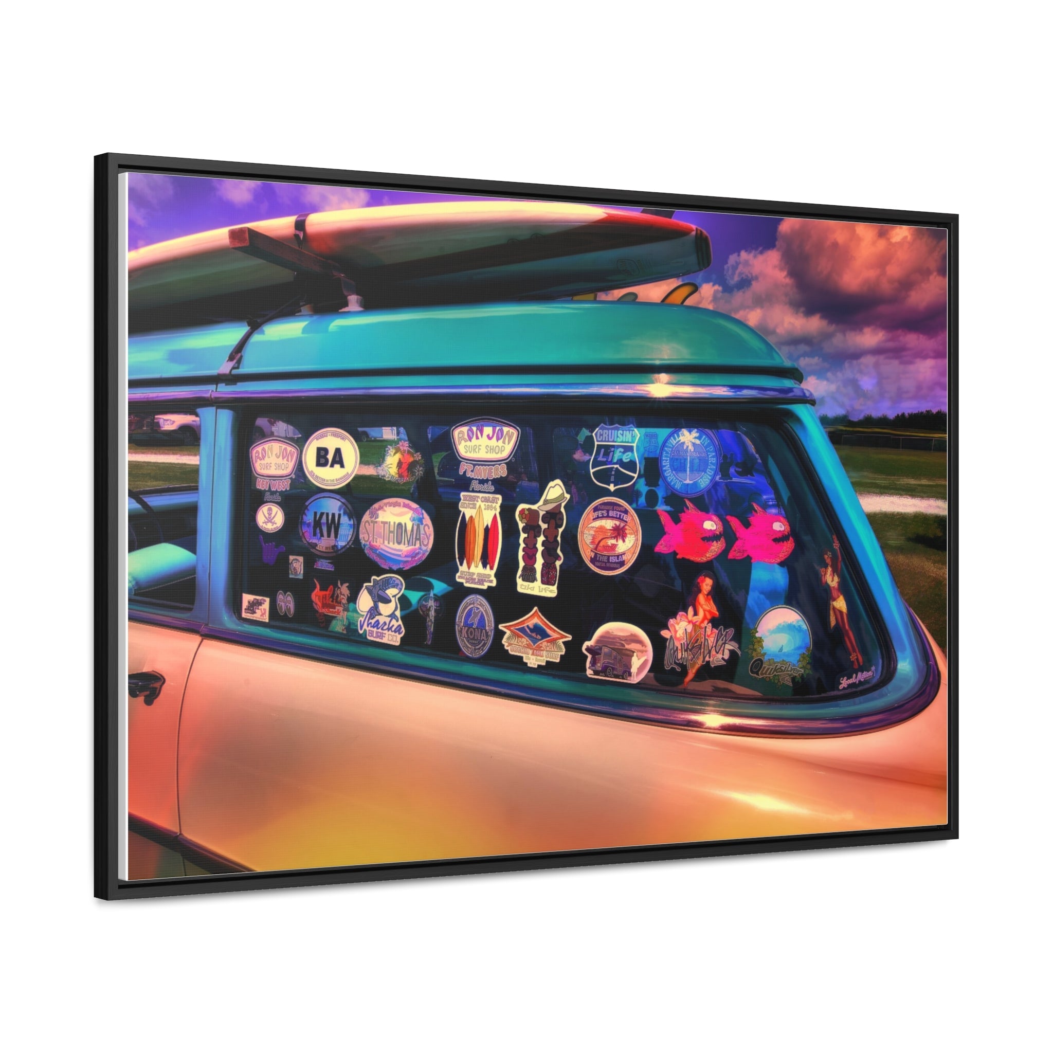 Custom Vintage Auto 56 Chevy Wagon Pop Art Gallery Canvas Wraps, Horizontal Wood Frame - POPvault