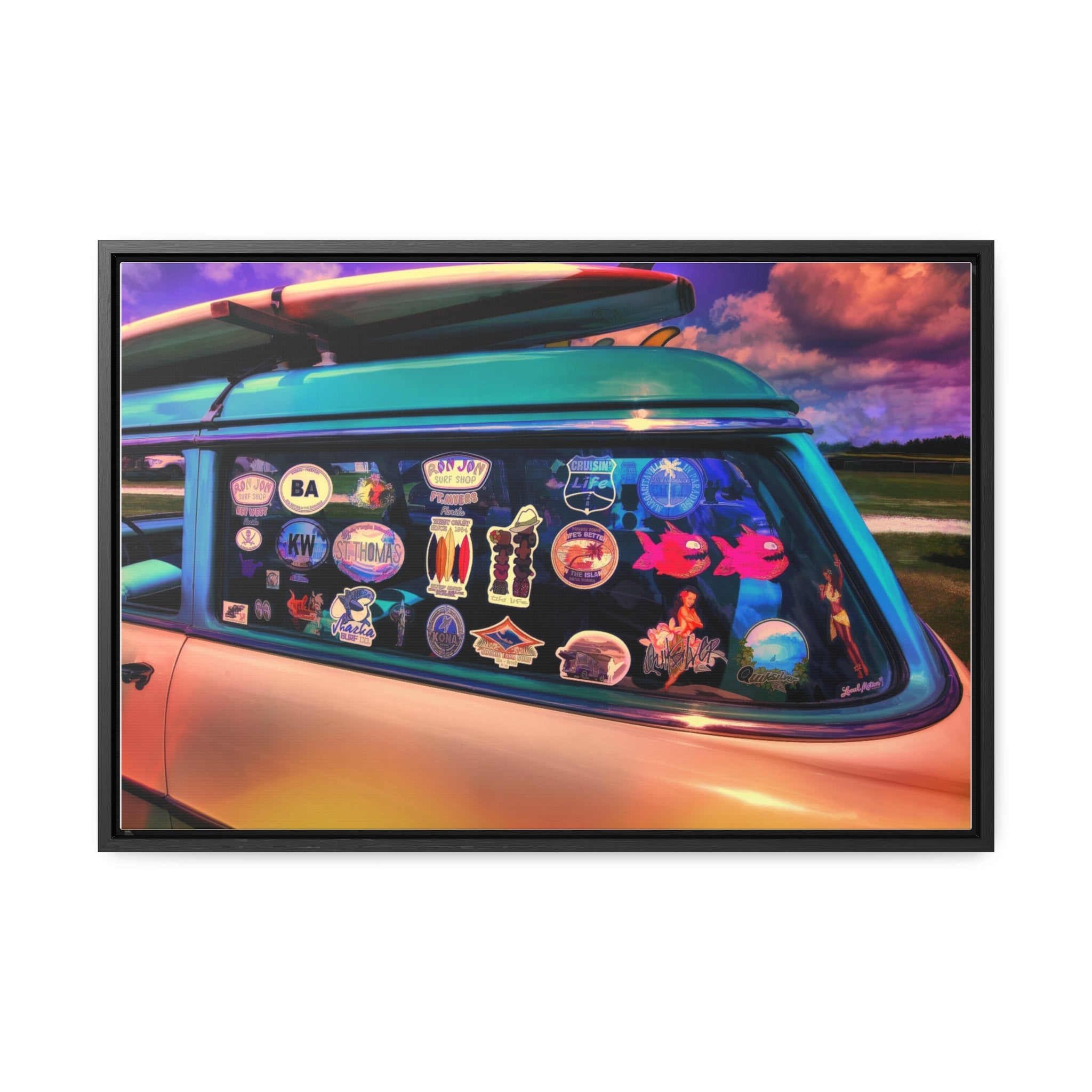 Custom Vintage Auto 56 Chevy Wagon Pop Art Gallery Canvas Wraps, Horizontal Wood Frame - POPvault