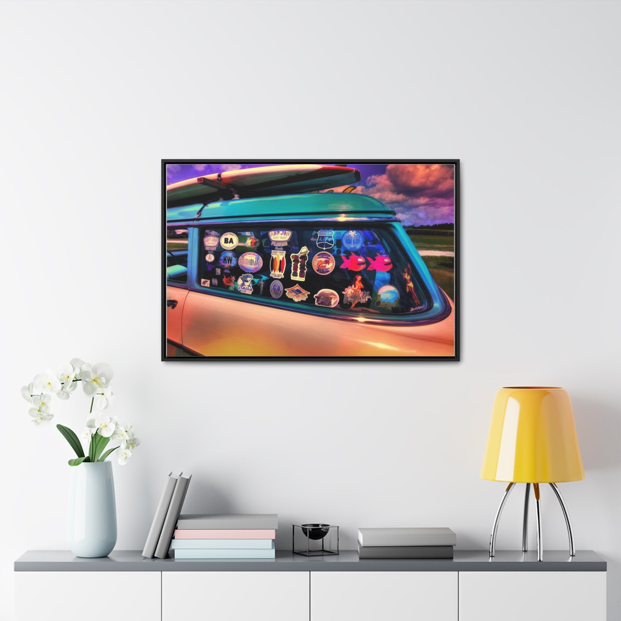 Custom Vintage Auto 56 Chevy Wagon Pop Art Gallery Canvas Wraps, Horizontal Wood Frame - POPvault