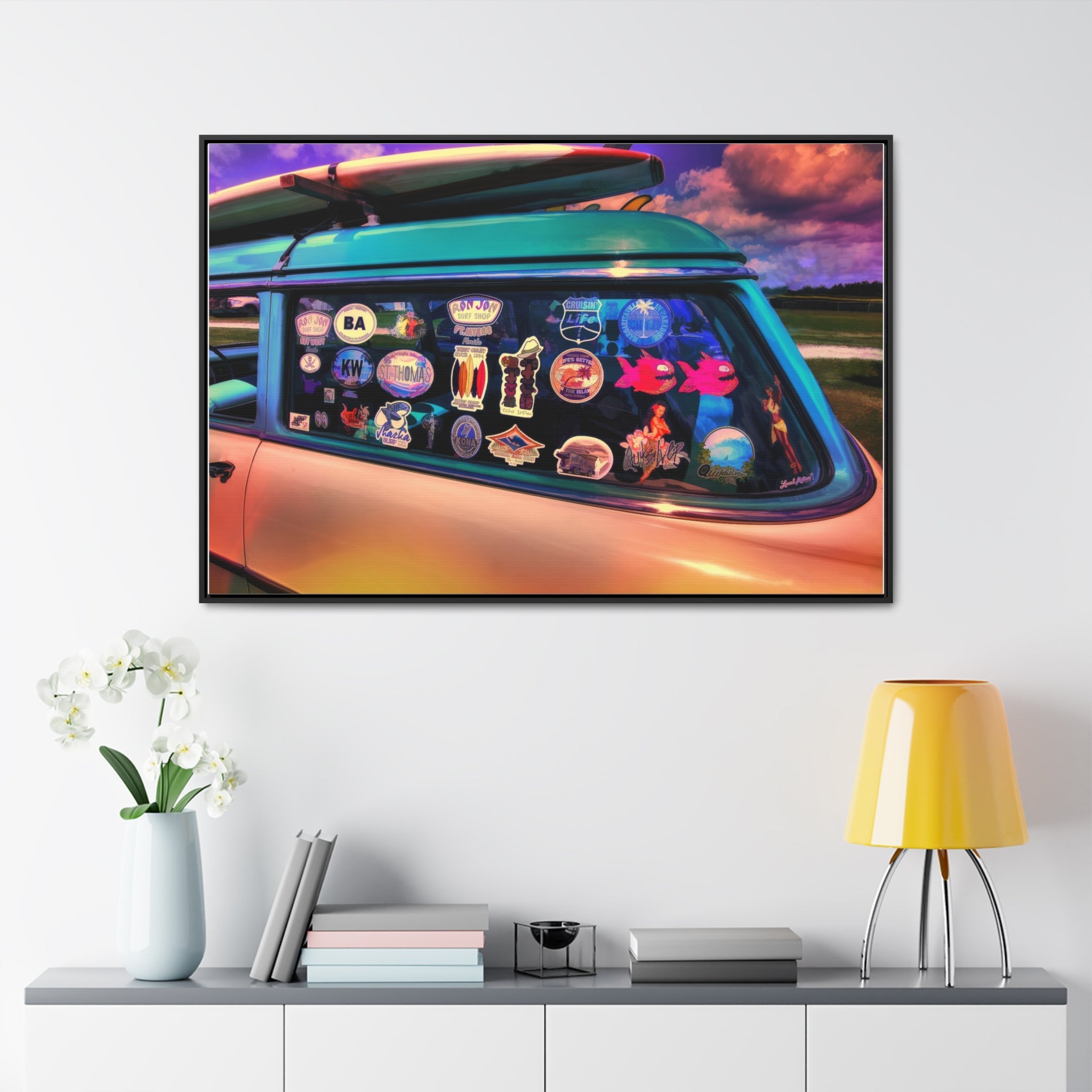 Custom Vintage Auto 56 Chevy Wagon Pop Art Gallery Canvas Wraps, Horizontal Wood Frame - POPvault