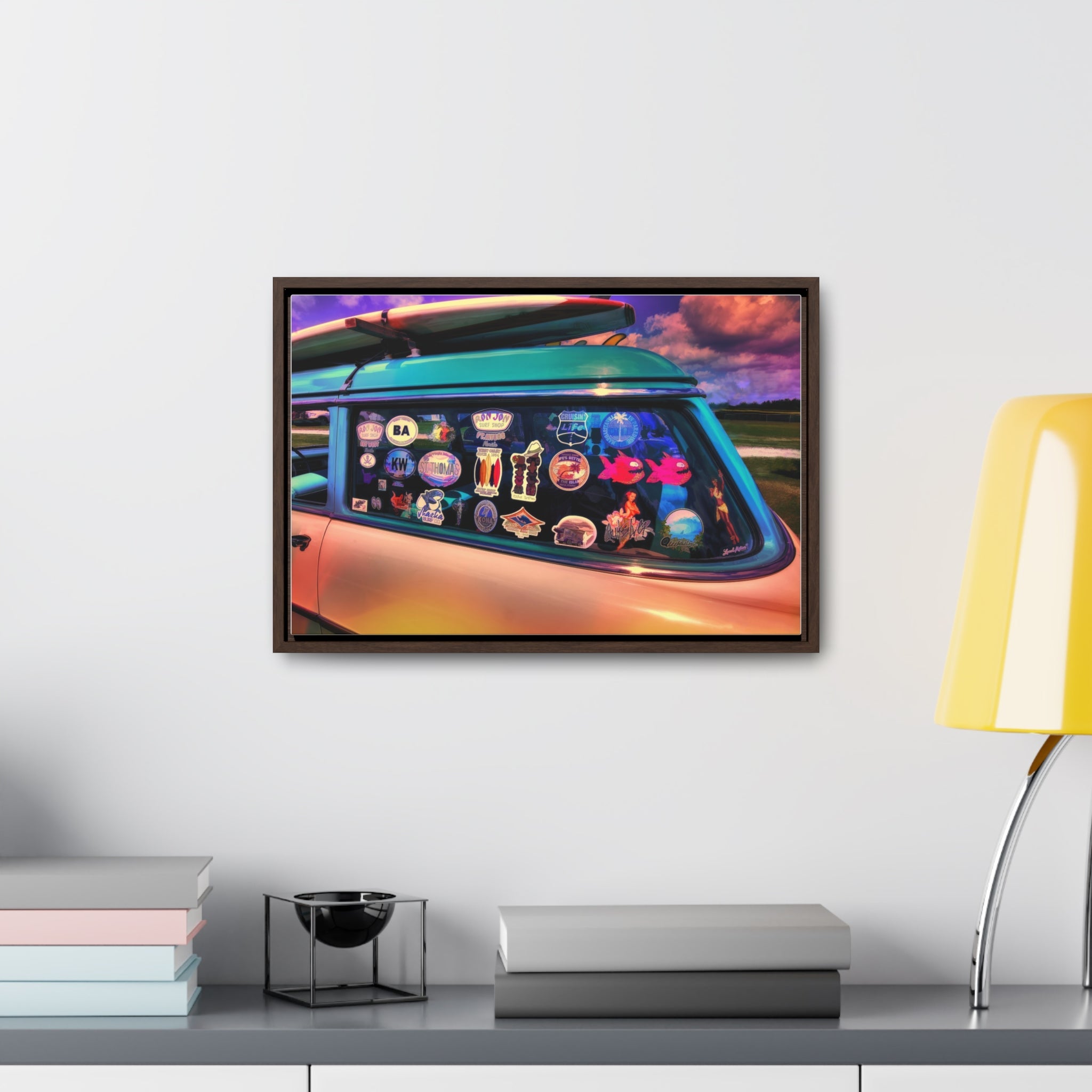 Custom Vintage Auto 56 Chevy Wagon Pop Art Gallery Canvas Wraps, Horizontal Wood Frame - POPvault