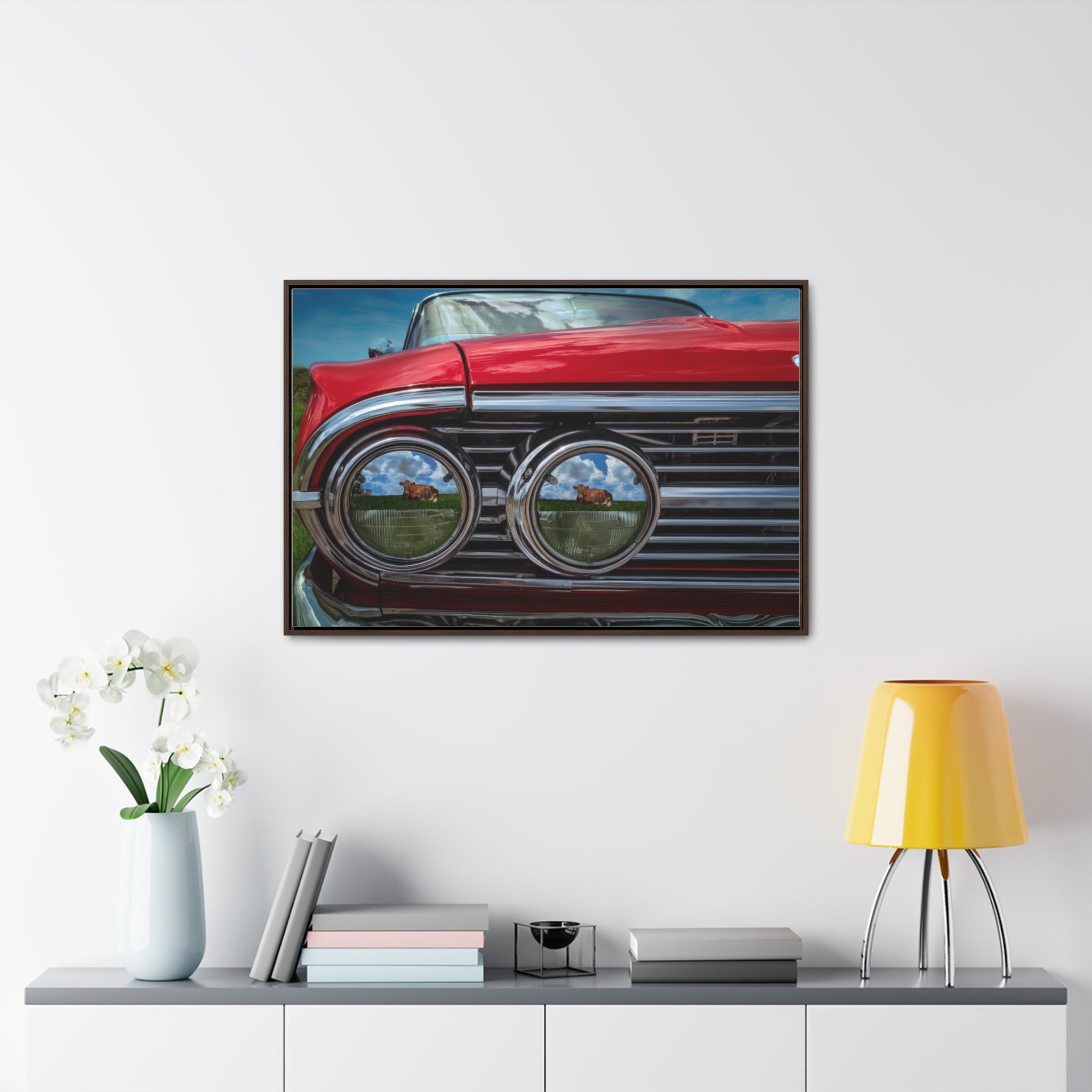 Custom Vintage Auto 60 Chevy and Cows Pop Art Gallery Canvas Wraps, Horizontal Wood Frame - POPvault