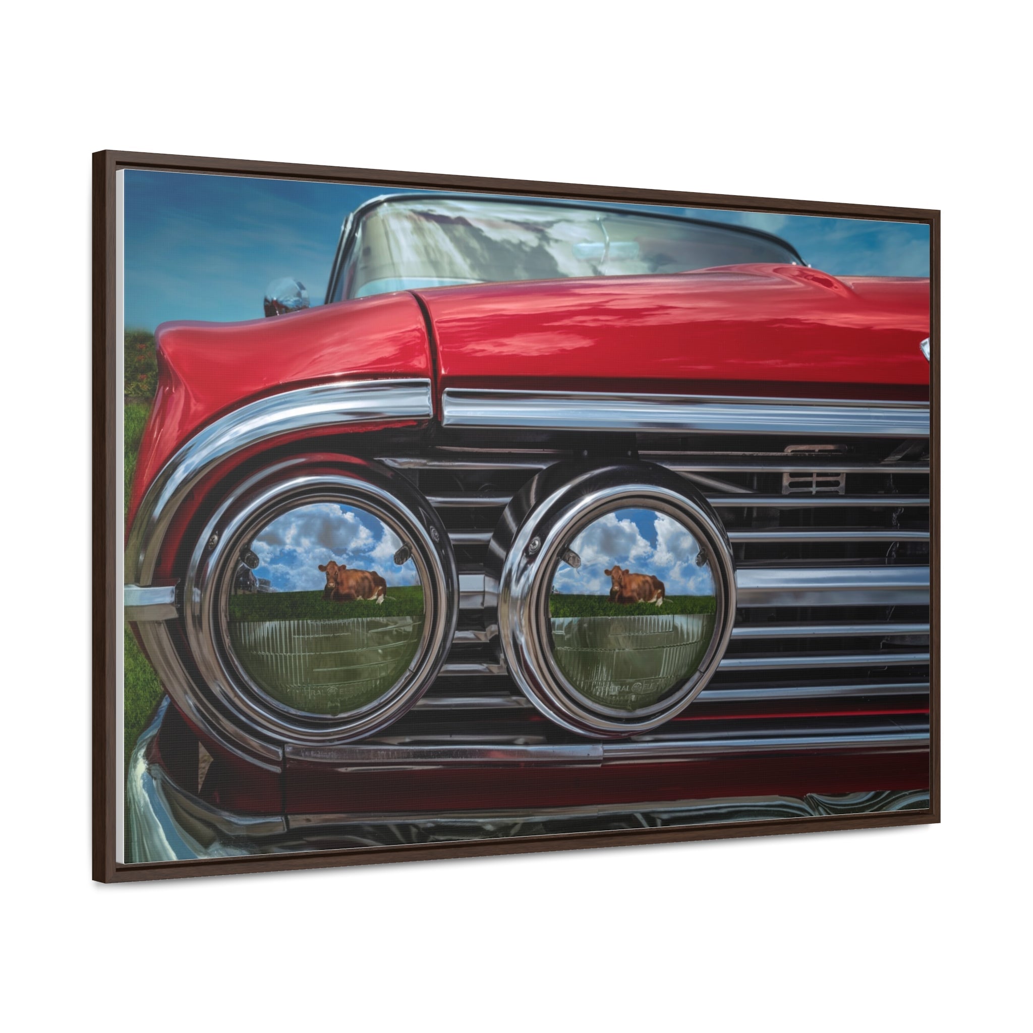 Custom Vintage Auto 60 Chevy and Cows Pop Art Gallery Canvas Wraps, Horizontal Wood Frame - POPvault