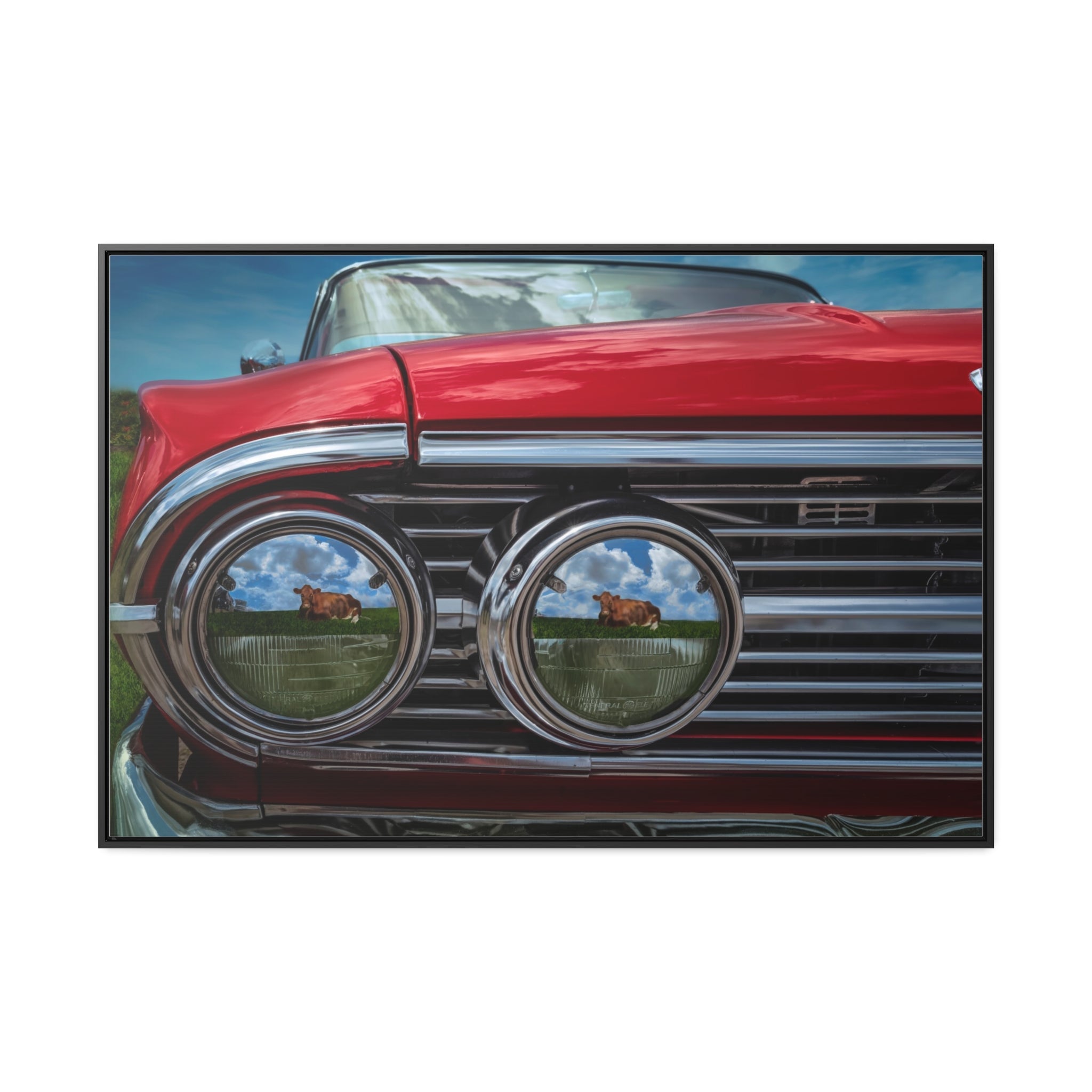 Custom Vintage Auto 60 Chevy and Cows Pop Art Gallery Canvas Wraps, Horizontal Wood Frame - POPvault