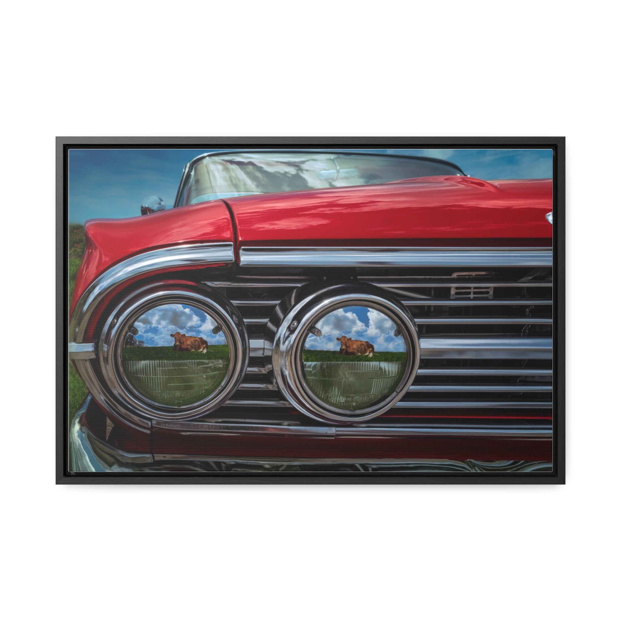 Custom Vintage Auto 60 Chevy and Cows Pop Art Gallery Canvas Wraps, Horizontal Wood Frame - POPvault