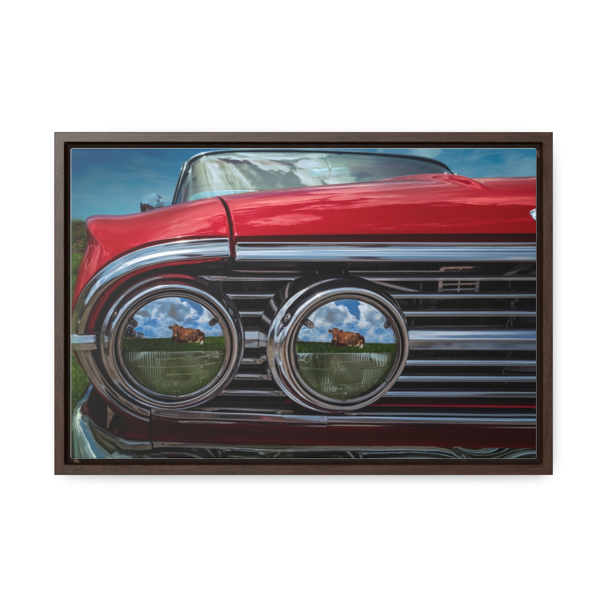 Custom Vintage Auto 60 Chevy and Cows Pop Art Gallery Canvas Wraps, Horizontal Wood Frame - POPvault