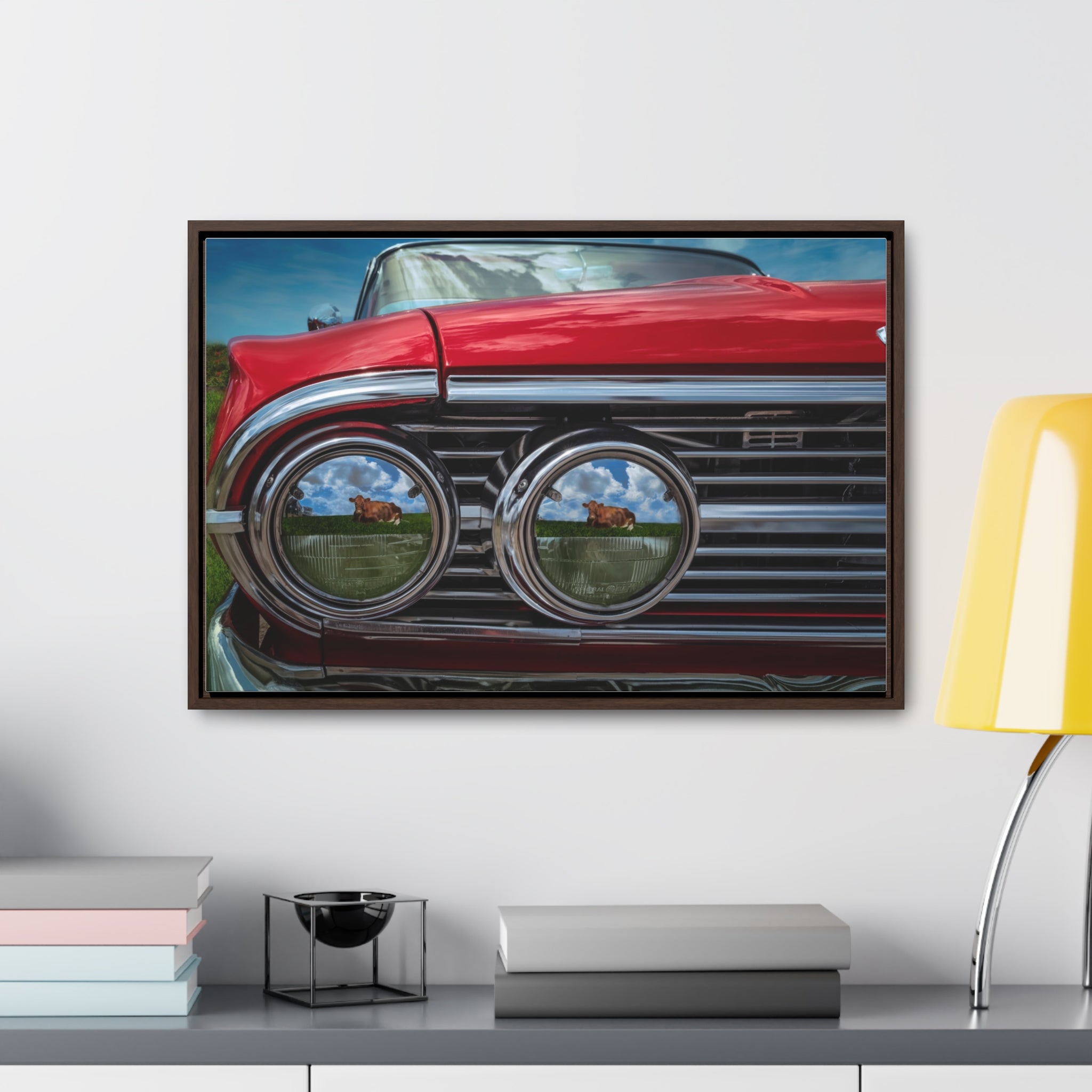 Custom Vintage Auto 60 Chevy and Cows Pop Art Gallery Canvas Wraps, Horizontal Wood Frame - POPvault