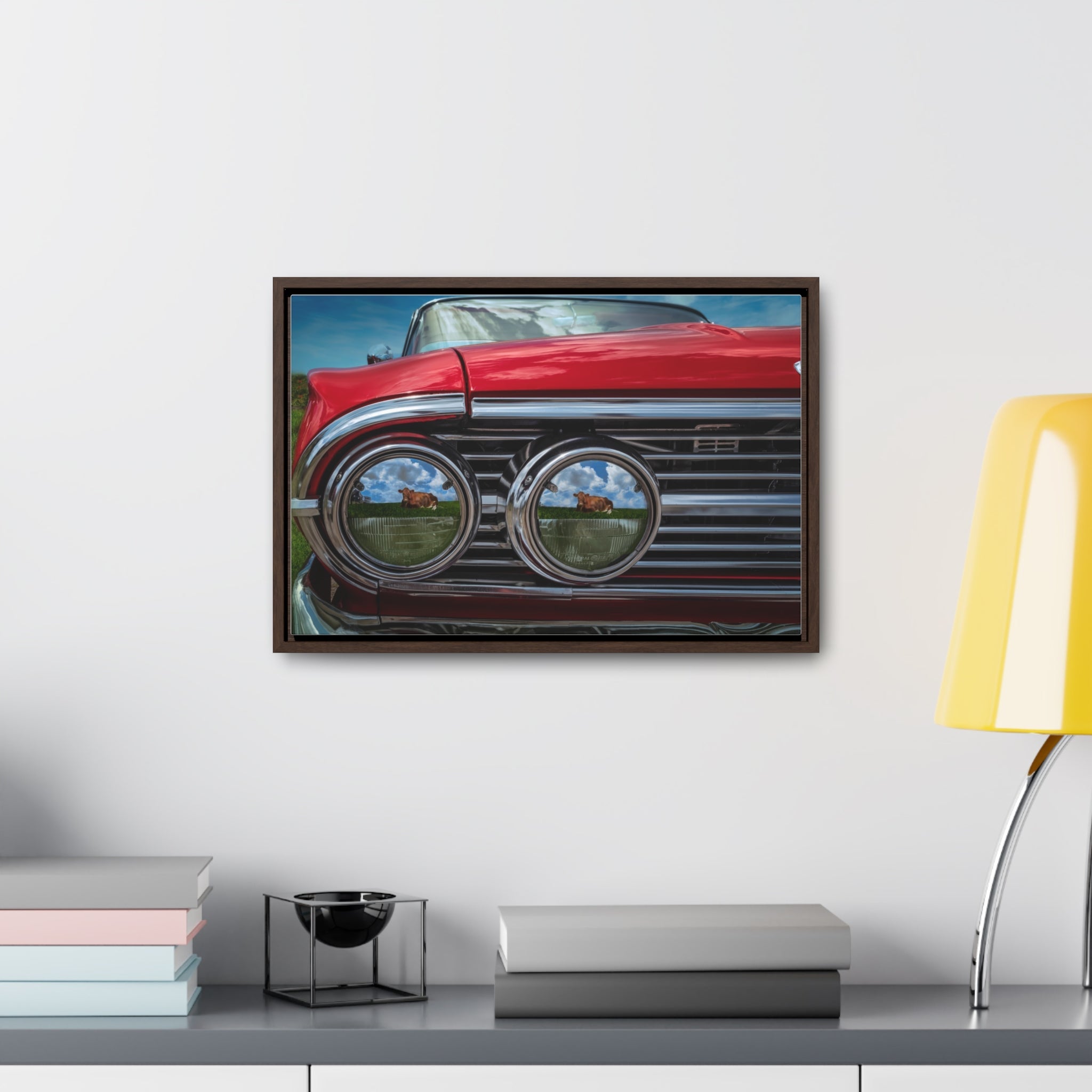 Custom Vintage Auto 60 Chevy and Cows Pop Art Gallery Canvas Wraps, Horizontal Wood Frame - POPvault