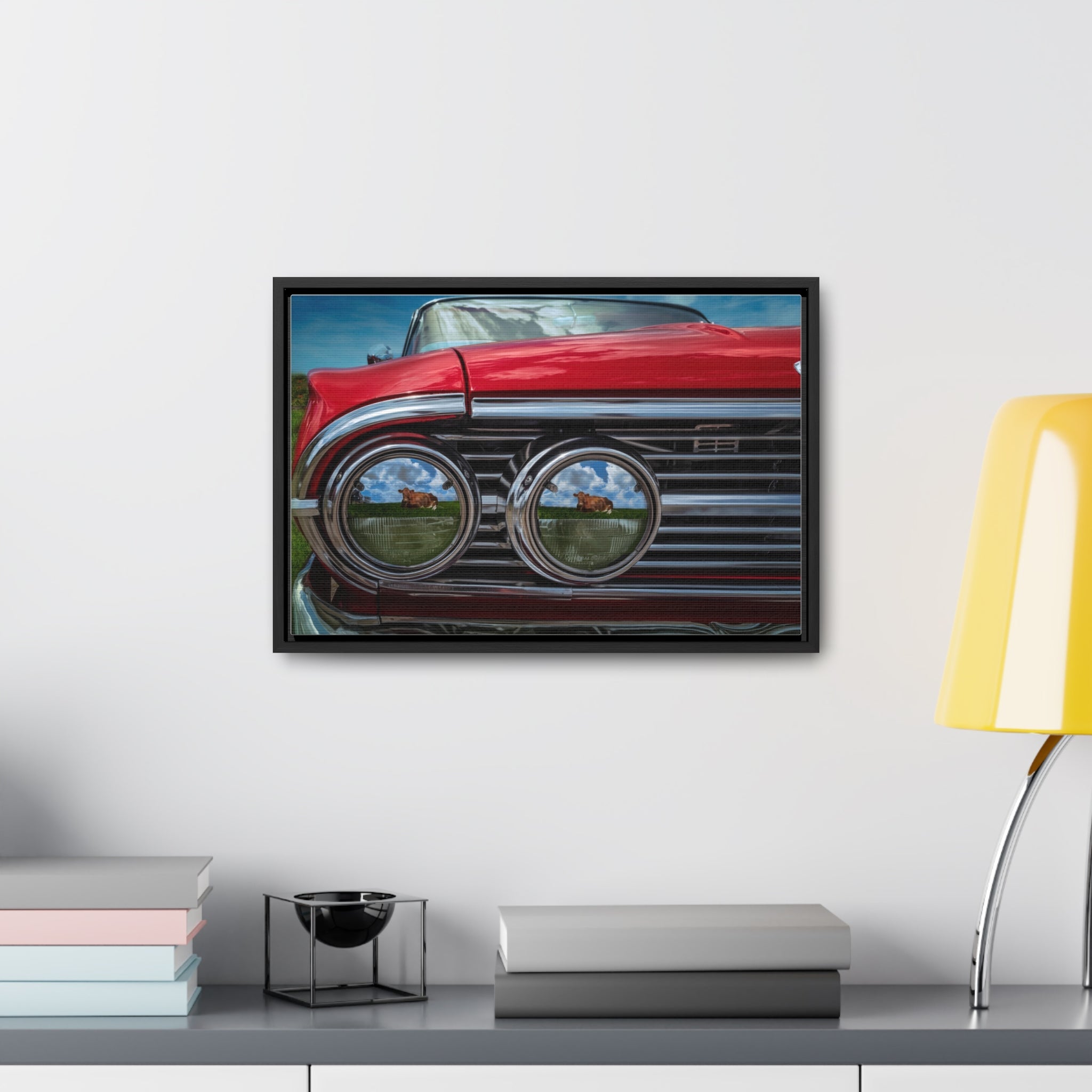 Custom Vintage Auto 60 Chevy and Cows Pop Art Gallery Canvas Wraps, Horizontal Wood Frame - POPvault