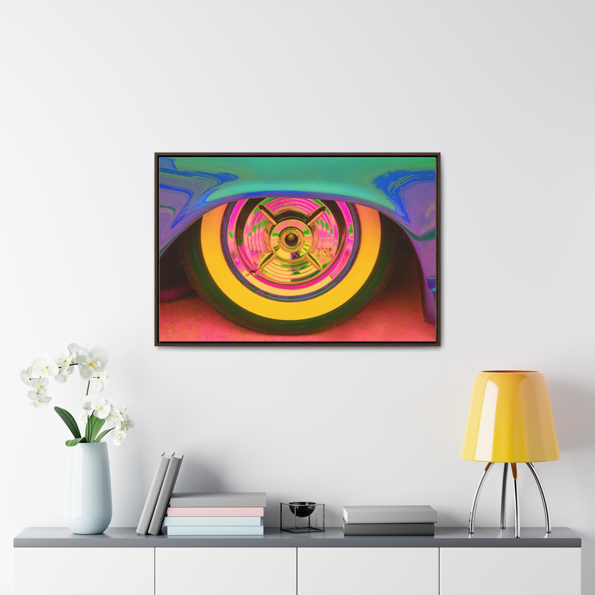 Custom Vintage Auto Psychedelic Wheel Pop Art Gallery Canvas Wraps, Horizontal Wood Frame - POPvault