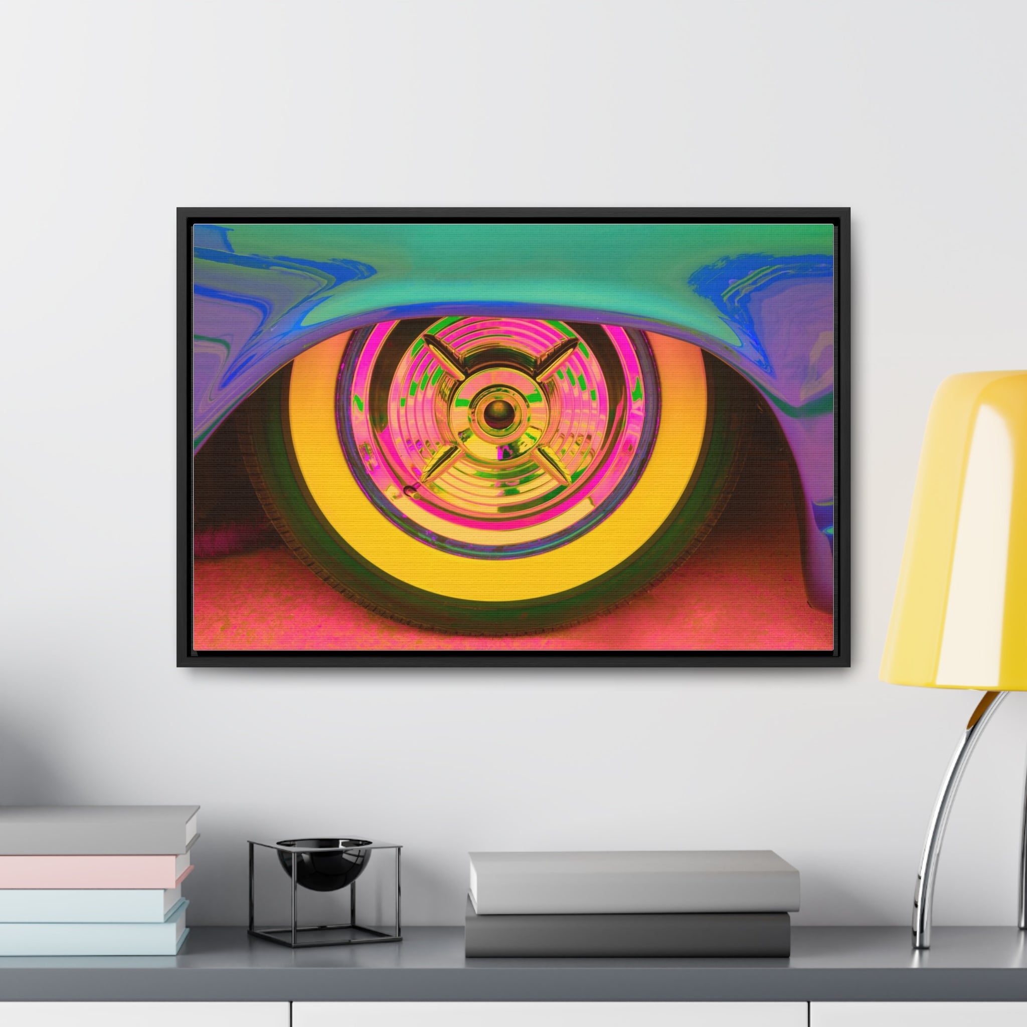 Custom Vintage Auto Psychedelic Wheel Pop Art Gallery Canvas Wraps, Horizontal Wood Frame - POPvault