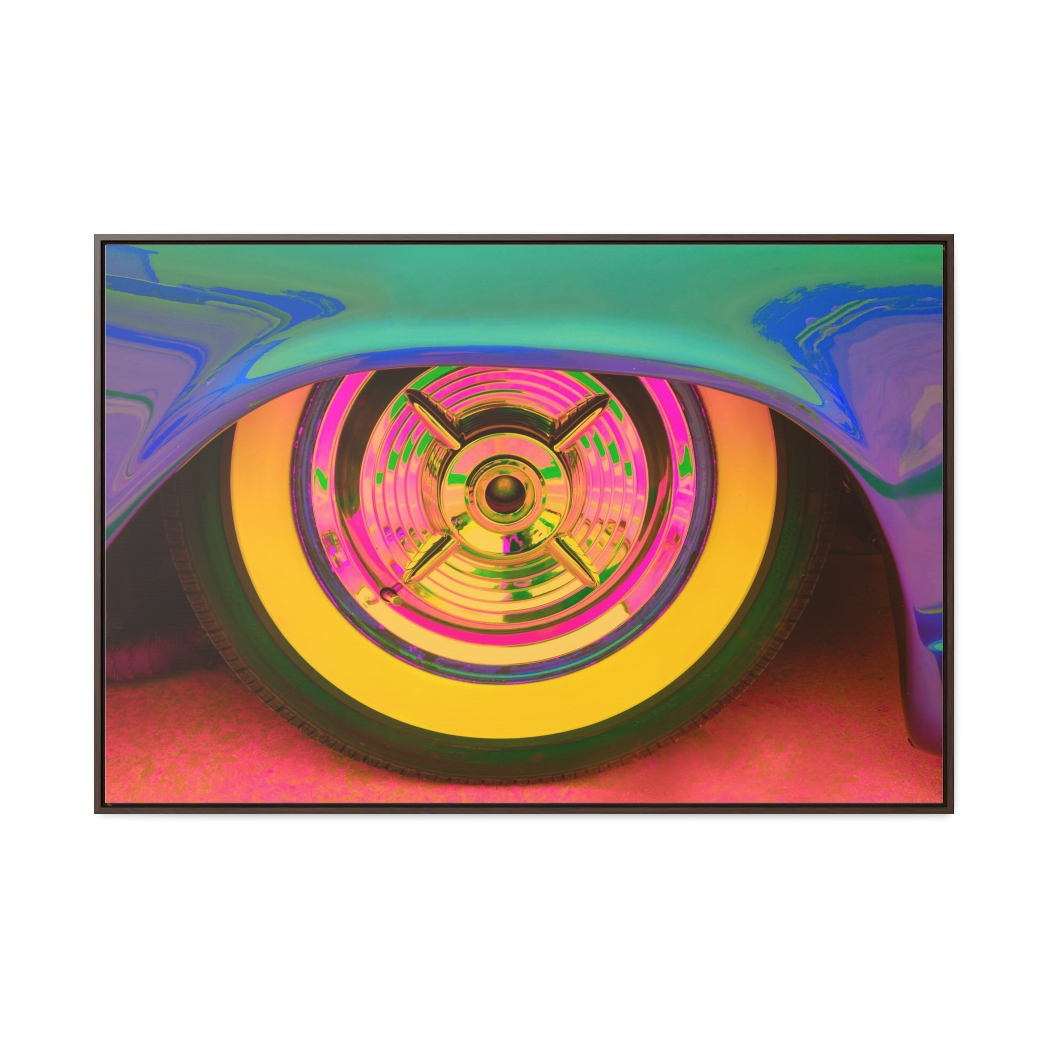 Custom Vintage Auto Psychedelic Wheel Pop Art Gallery Canvas Wraps, Horizontal Wood Frame - POPvault