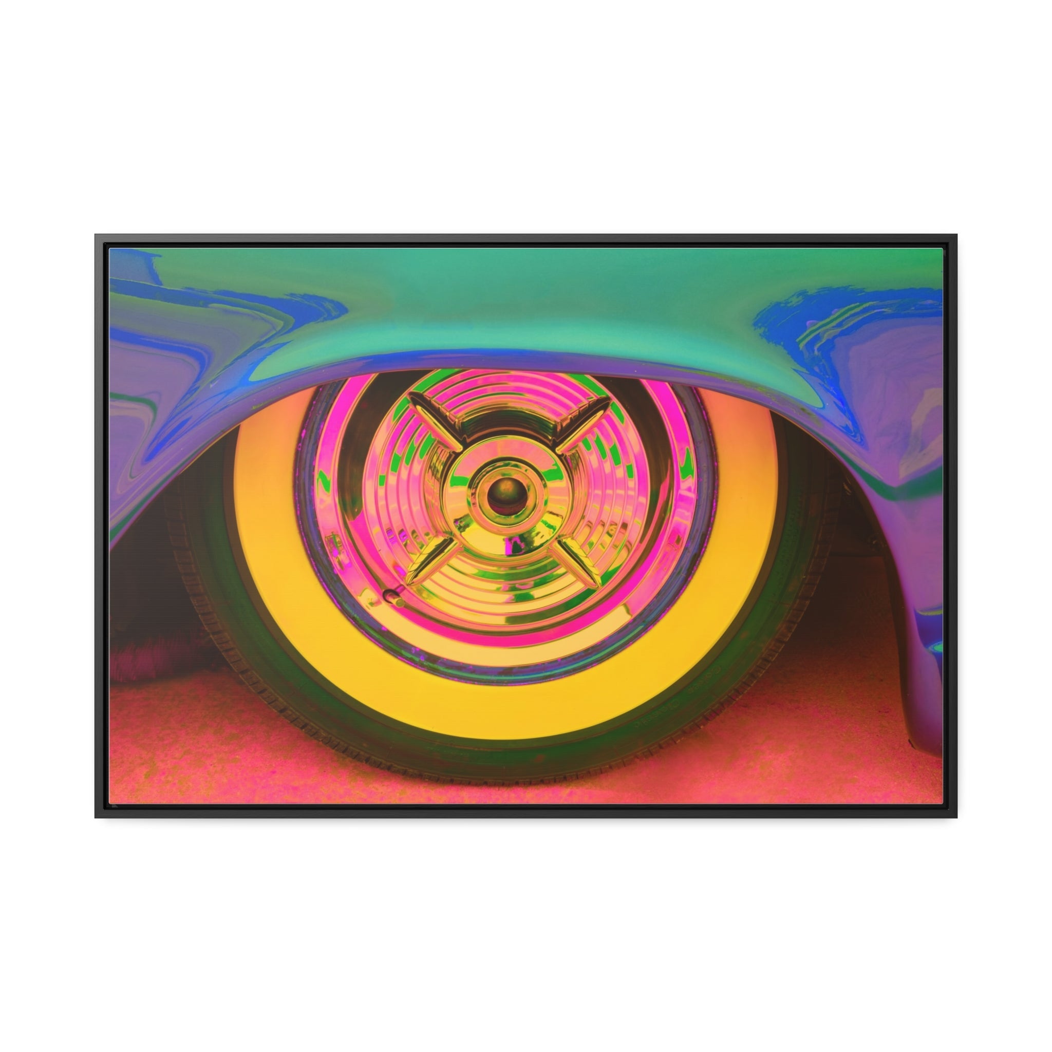 Custom Vintage Auto Psychedelic Wheel Pop Art Gallery Canvas Wraps, Horizontal Wood Frame - POPvault