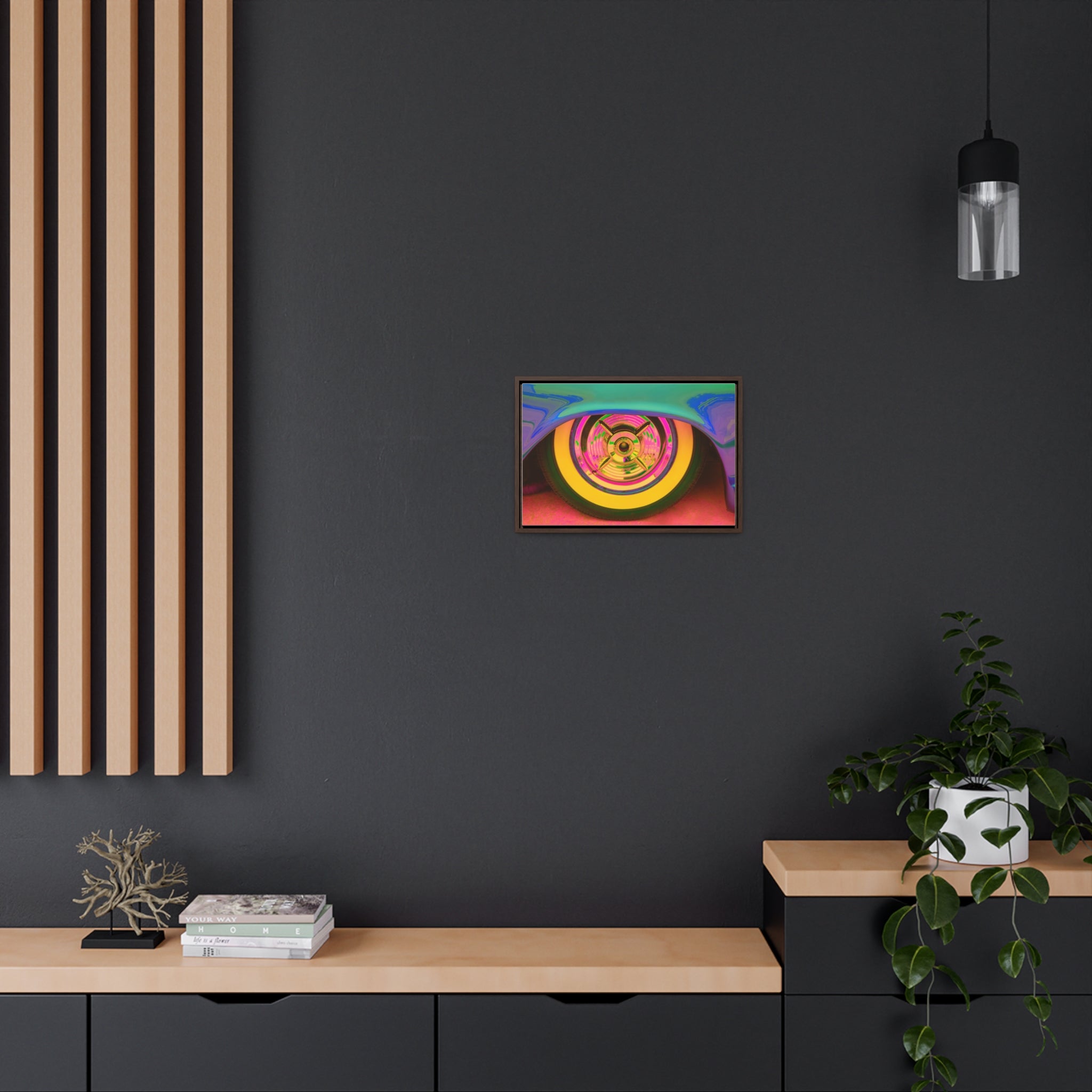 Custom Vintage Auto Psychedelic Wheel Pop Art Gallery Canvas Wraps, Horizontal Wood Frame - POPvault