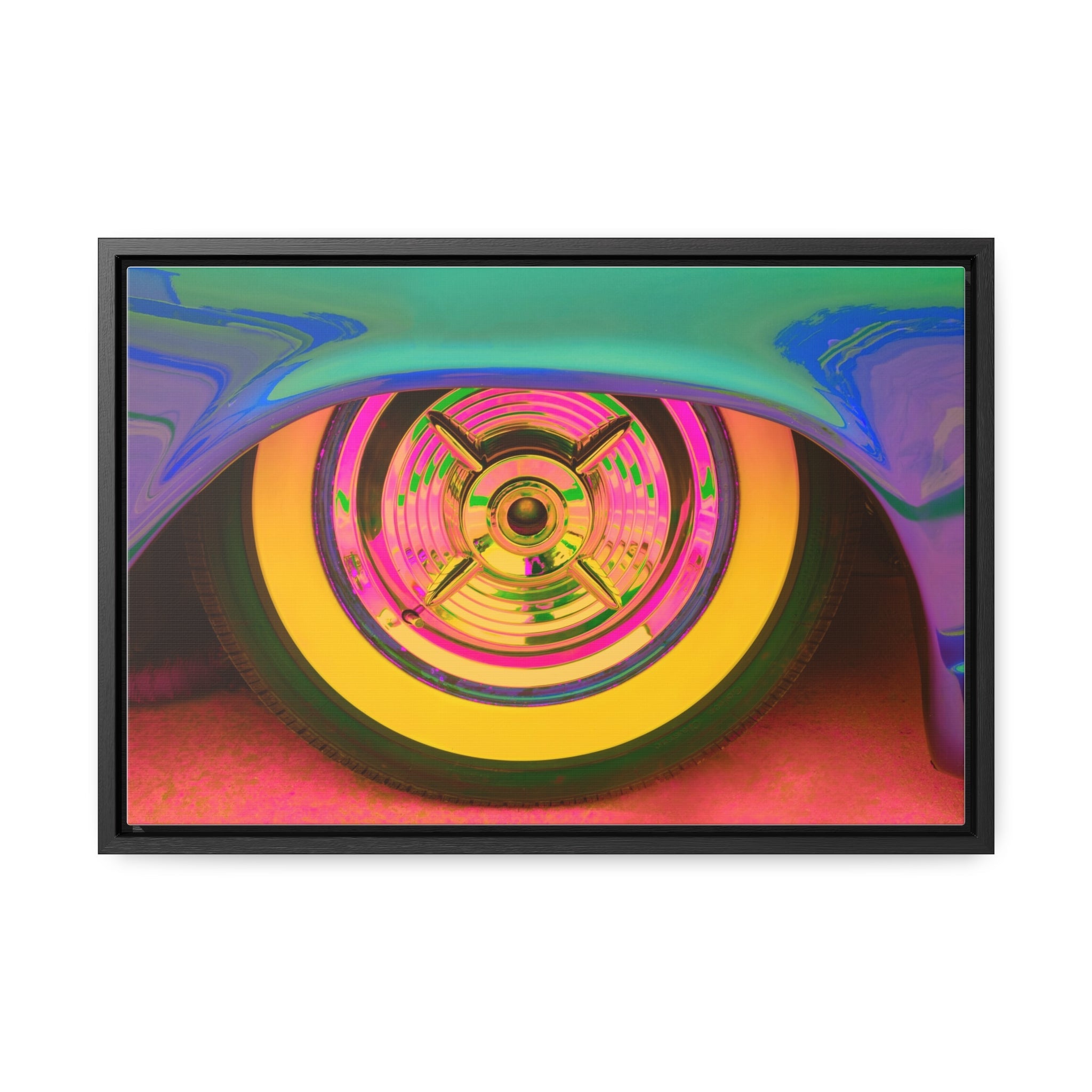 Custom Vintage Auto Psychedelic Wheel Pop Art Gallery Canvas Wraps, Horizontal Wood Frame - POPvault