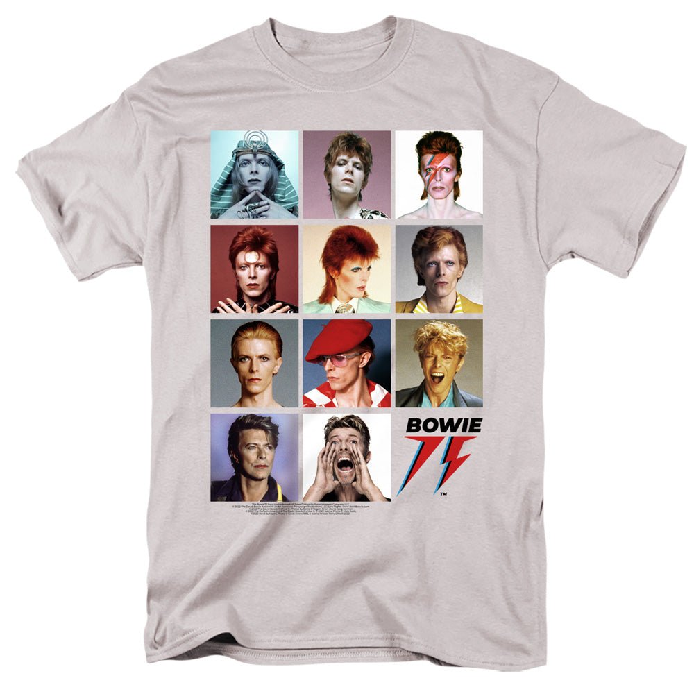 David Bowie Bowie Through The Ages Mens T Shirt Silver Officially Licensed - POPvault