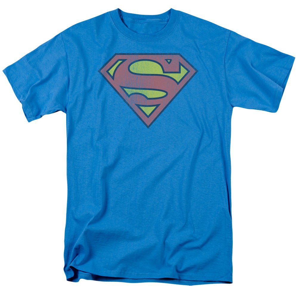DC Comics Retro Superman Logo Distressed Mens T Shirt Turquoise Officially Licensed - POPvault