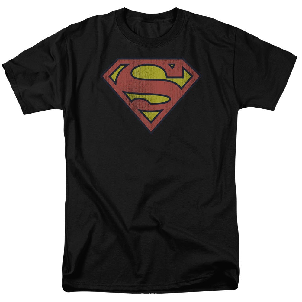 DC Comics Retro Supes Logo Distressed Mens T Shirt Black Officially Licensed - POPvault