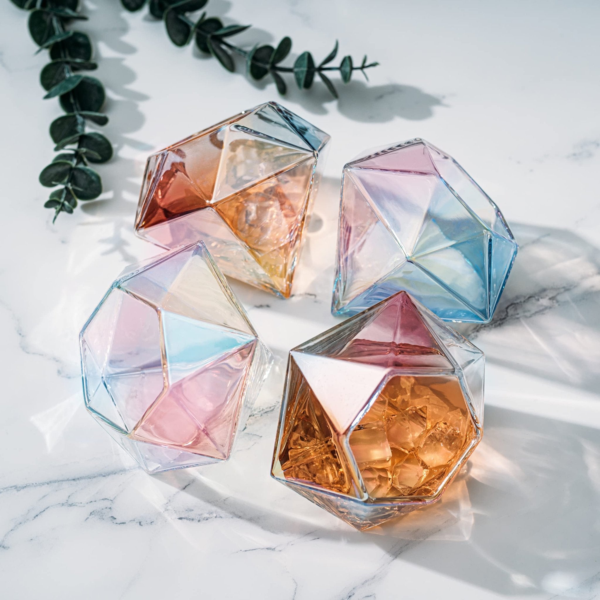 Diamond Shaped Iridescent Whiskey Or Wine 10 Oz. Glasses (Set Of 4) - POPvault