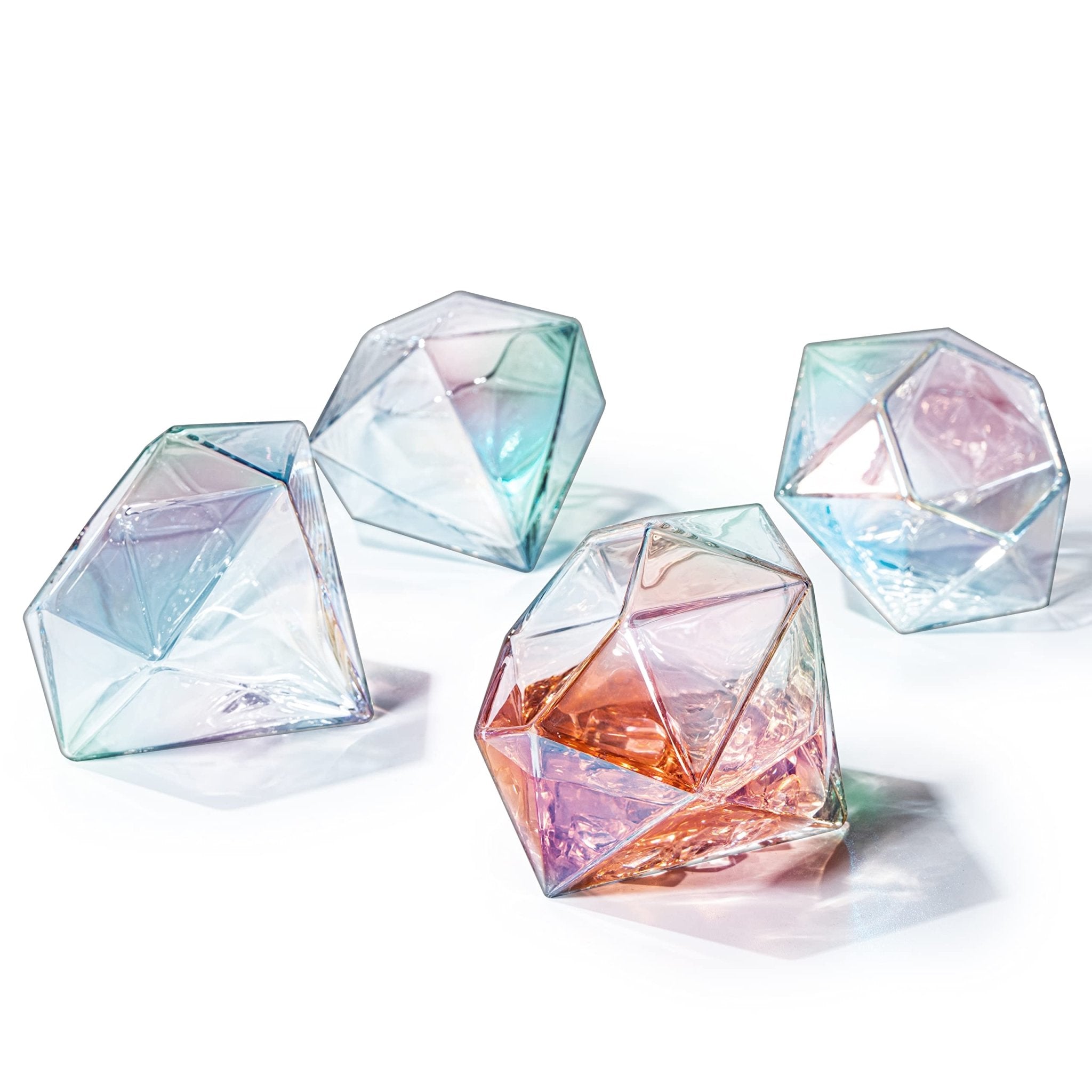 Diamond Shaped Iridescent Whiskey Or Wine 10 Oz. Glasses (Set Of 4) - POPvault
