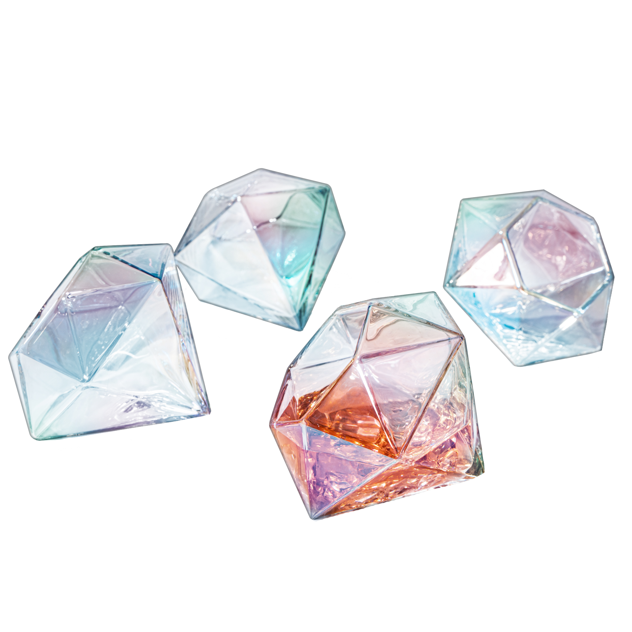 Diamond Shaped Iridescent Whiskey Or Wine 10 Oz. Glasses (Set Of 4) - POPvault