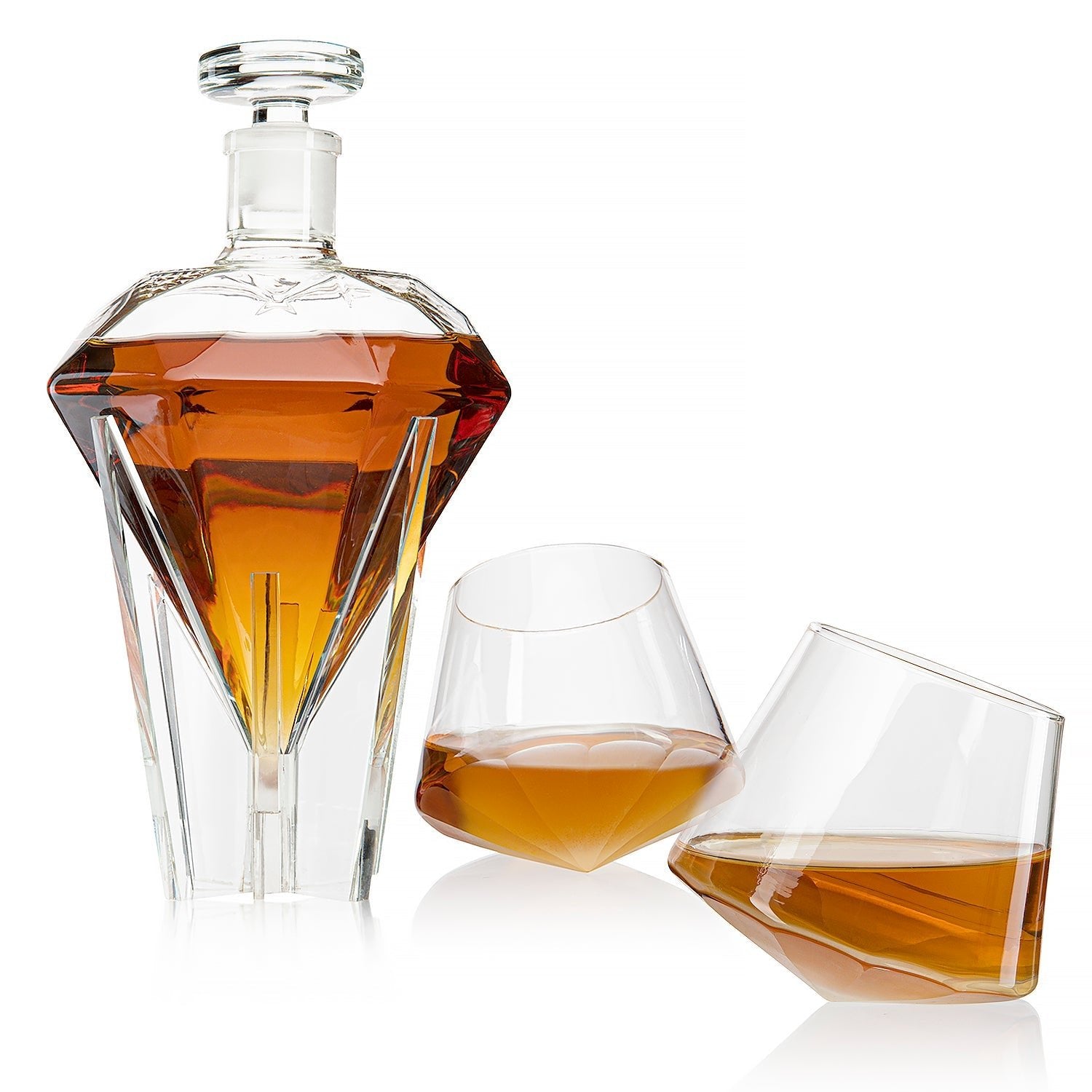 Diamond Whiskey Decanter Set With 2 Diamond Glasses - POPvault
