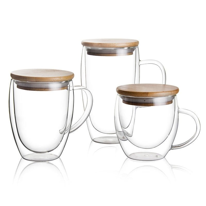 Double Wall Glass Mug with Glass or Bamboo Lid - POPvault