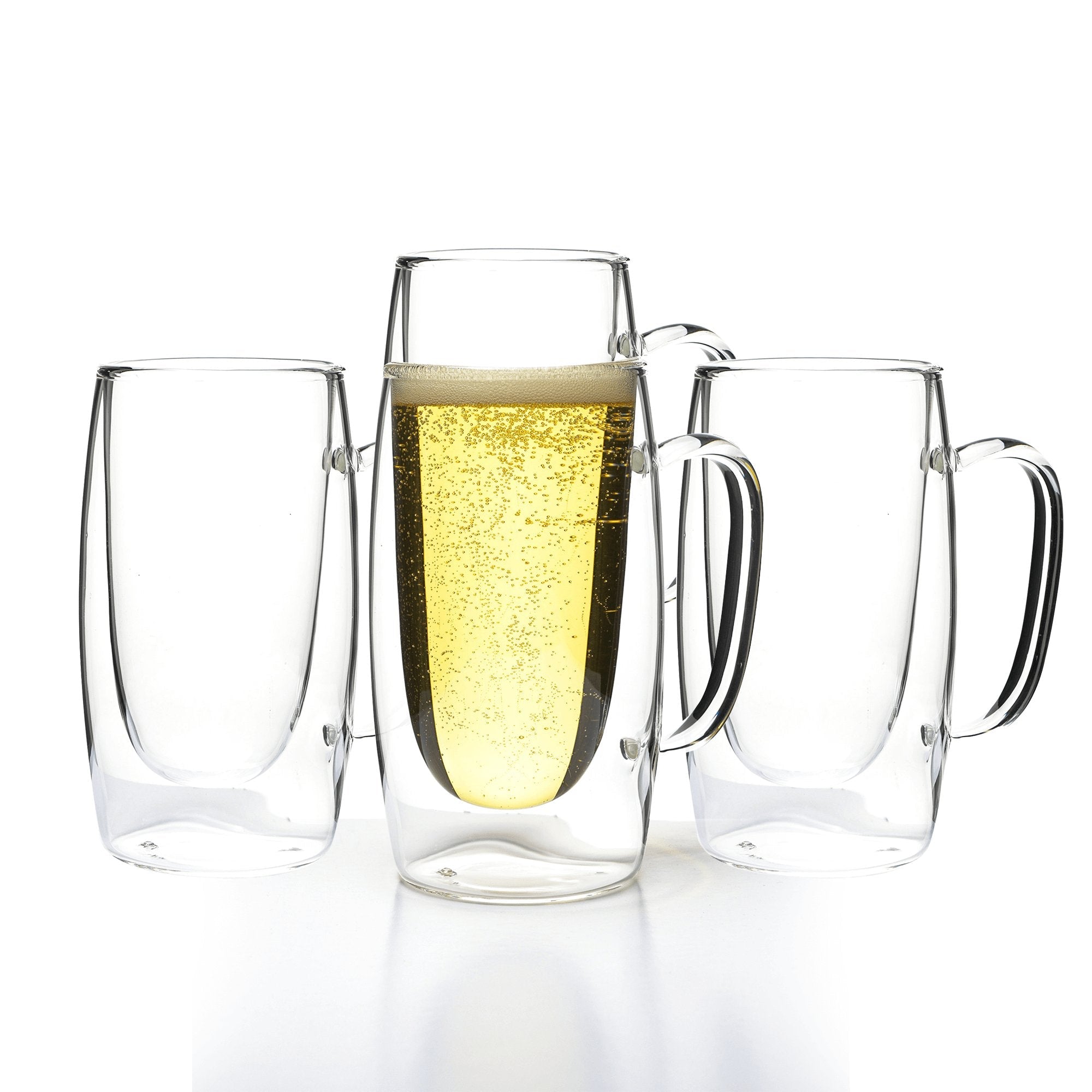 Double Walled Beer Drink Glass Mug with Handle - 12.5oz - POPvault