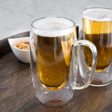 Double Walled Beer Drink Glass Mug with Handle - 12.5oz - POPvault
