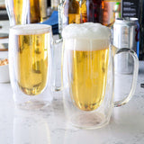 Double Walled Beer Drink Glass Mug with Handle - 12.5oz - POPvault