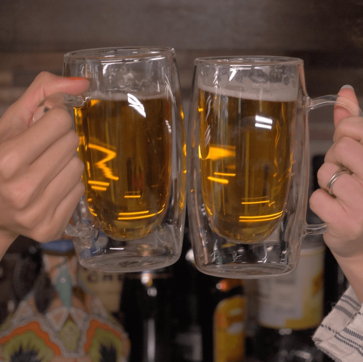 Double Walled Beer Drink Glass Mug with Handle - 12.5oz - POPvault
