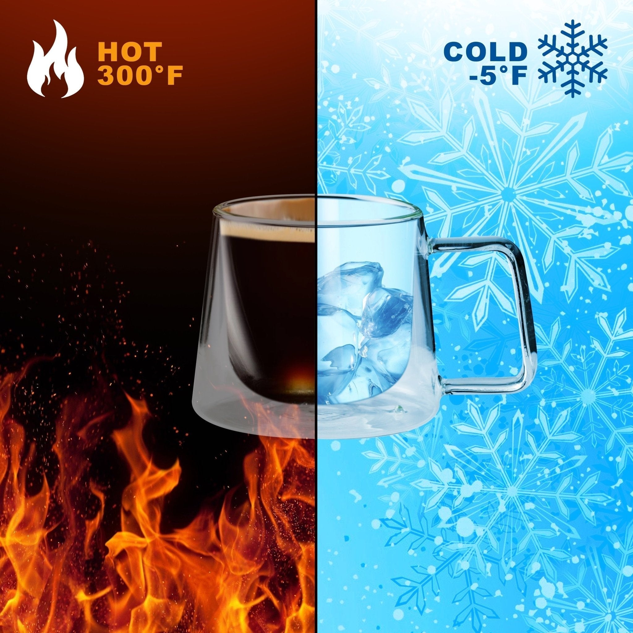 Double Walled Glass Coffee Drink Mug with Handle - Set of 2 - 8.5oz - POPvault