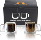 Double Walled Glass Coffee Drink Mug with Handle - Set of 2 - 8.5oz - POPvault