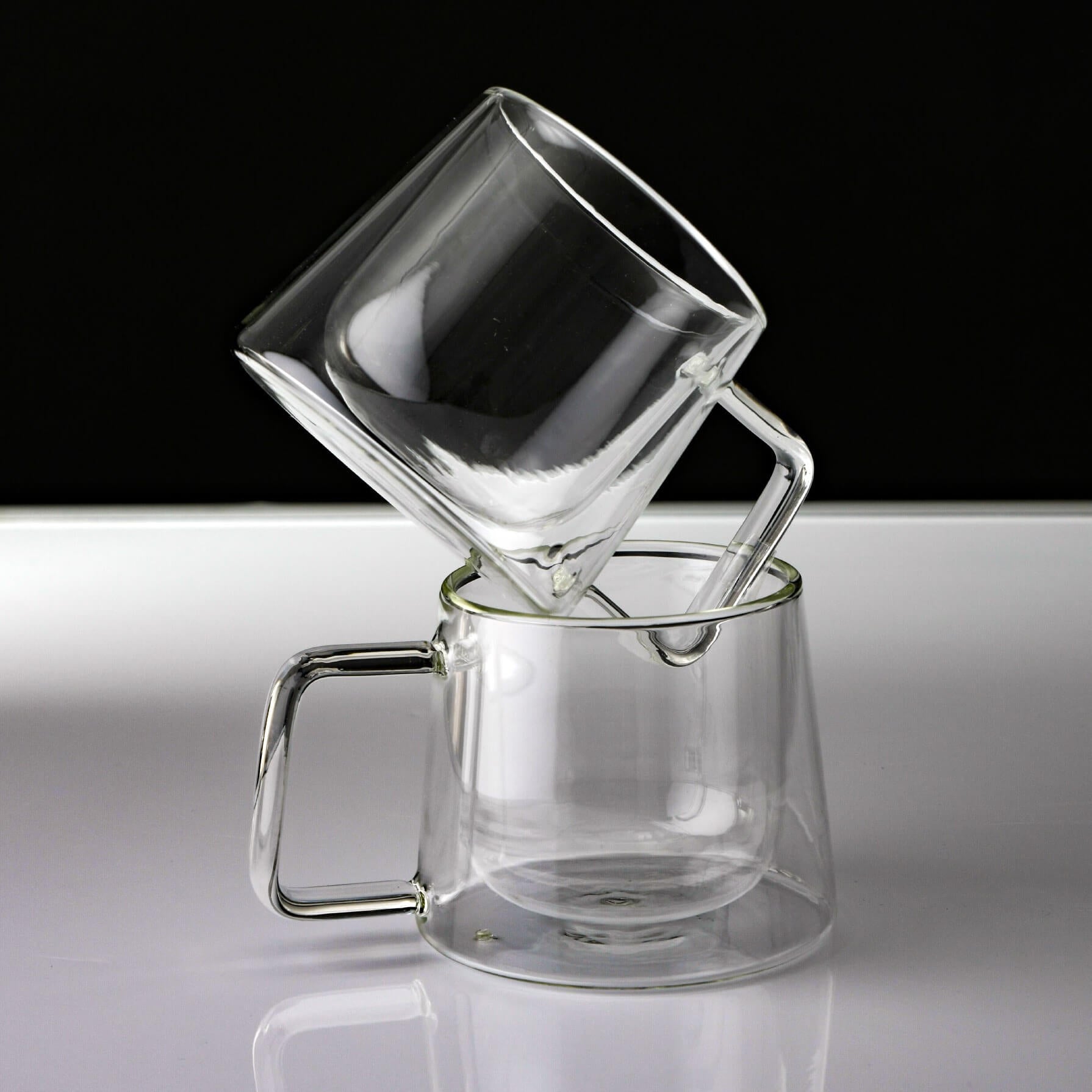 Double Walled Glass Coffee Drink Mug with Handle - Set of 2 - 8.5oz - POPvault