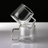 Double Walled Glass Coffee Drink Mug with Handle - Set of 2 - 8.5oz - POPvault