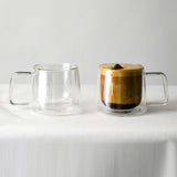 Double Walled Glass Coffee Drink Mug with Handle - Set of 2 - 8.5oz - POPvault