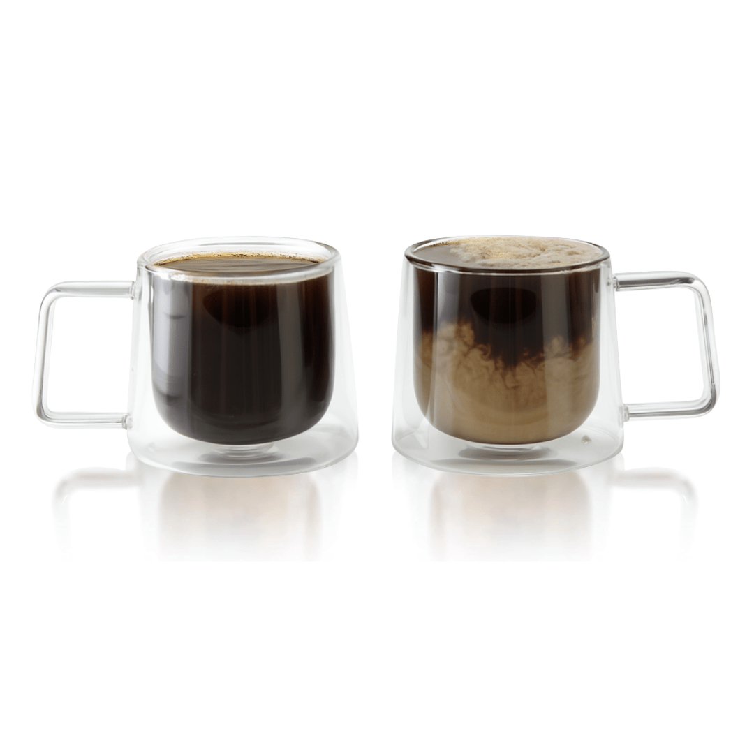 Double Walled Glass Coffee Drink Mug with Handle - Set of 2 - 8.5oz - POPvault