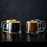 Double Walled Glass Coffee Drink Mug with Handle - Set of 4 - 8.5oz - POPvault