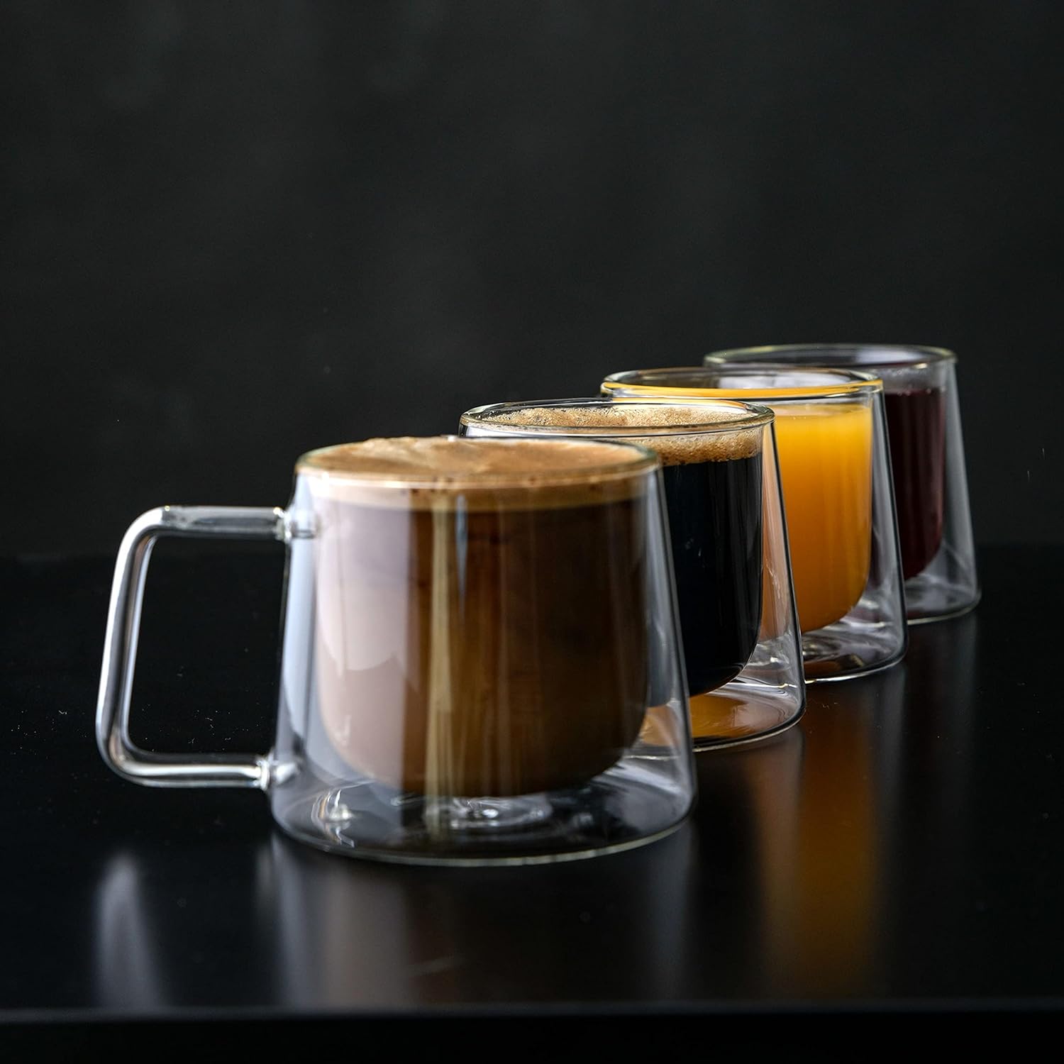 Double Walled Glass Coffee Drink Mug with Handle - Set of 4 - 8.5oz - POPvault