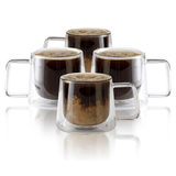 Double Walled Glass Coffee Drink Mug with Handle - Set of 4 - 8.5oz - POPvault