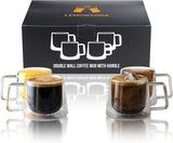 Double Walled Glass Coffee Drink Mug with Handle - Set of 4 - 8.5oz - POPvault