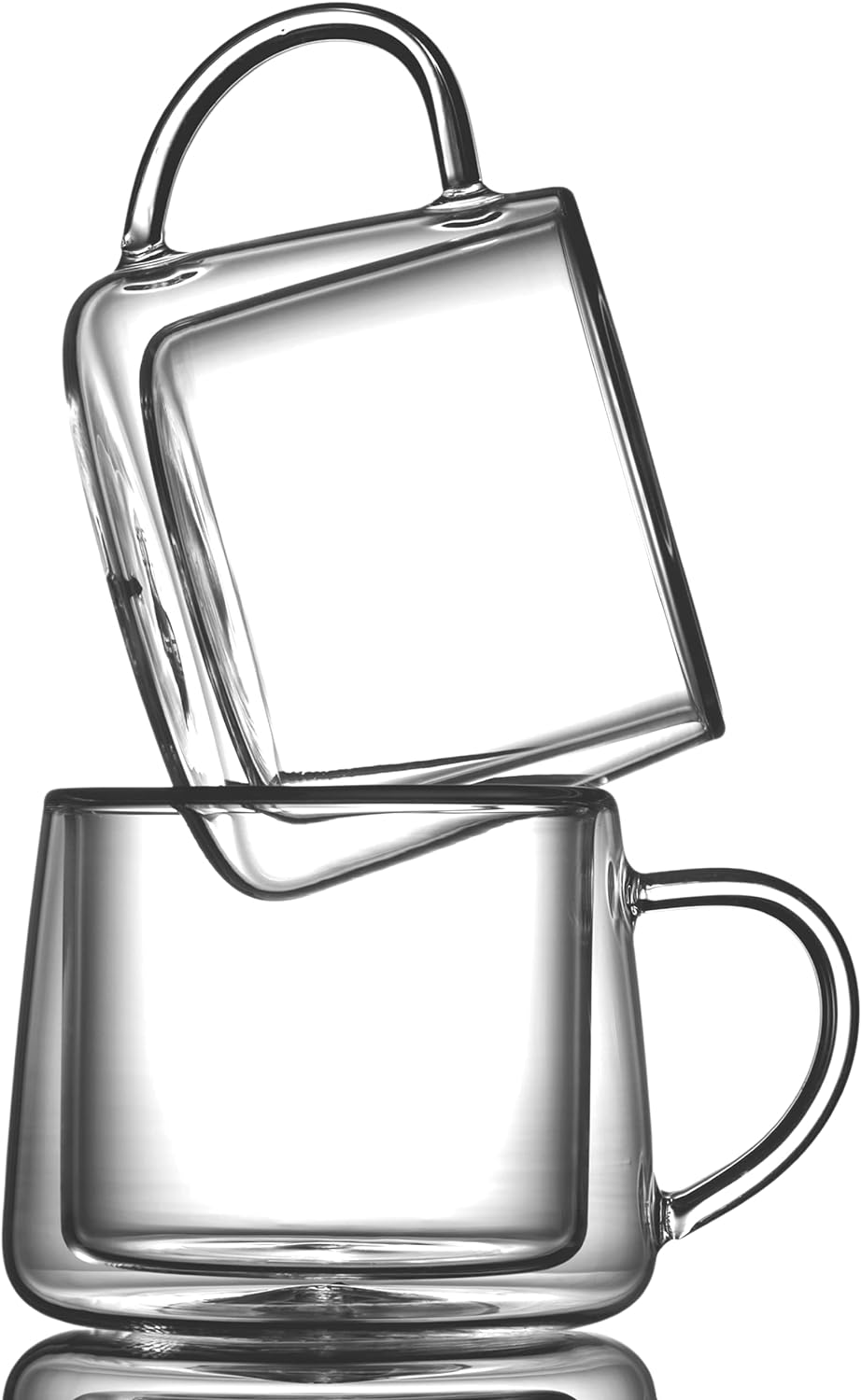 Double Walled Glass Coffee Drink Mug with Handle - Set of 4 - 8.5oz - POPvault