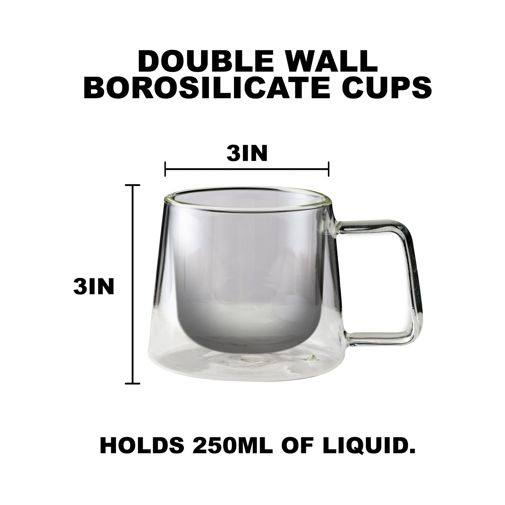 Double Walled Glass Coffee Drink Mug with Handle - Set of 4 - 8.5oz - POPvault