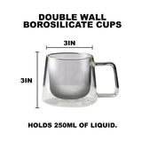 Double Walled Glass Coffee Drink Mug with Handle - Set of 4 - 8.5oz - POPvault