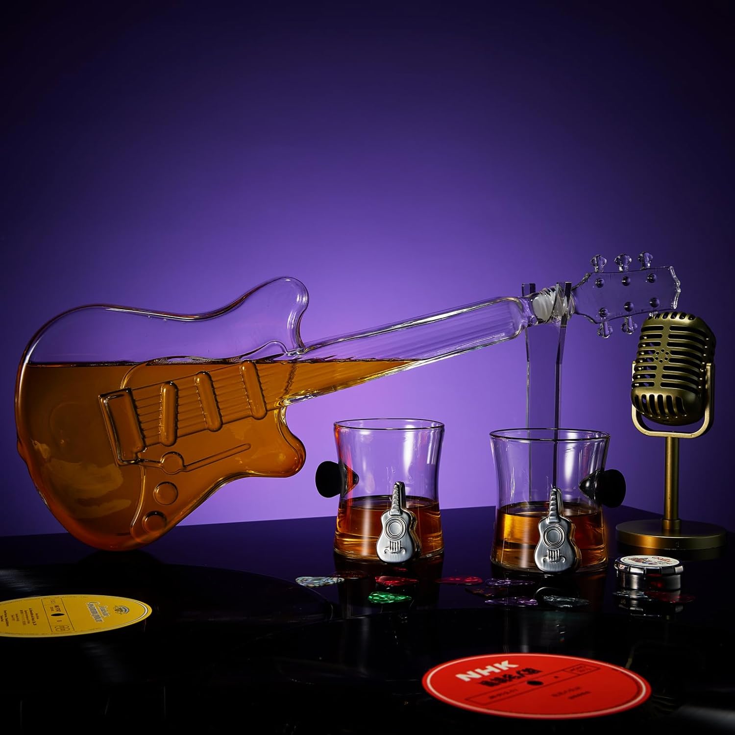 Electric Guitar Whiskey & Wine 34 Oz. Decanter With 2 Pick Whiskey Glasses - POPvault