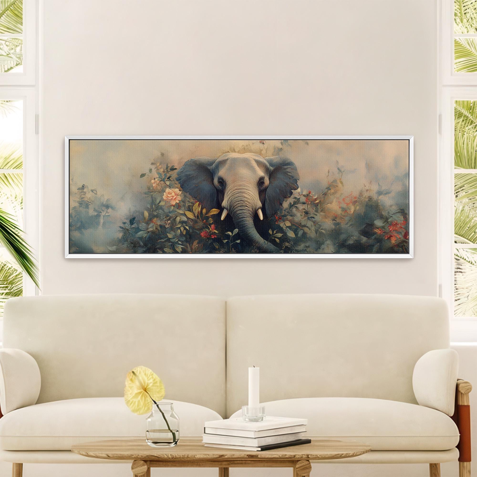 Elephant In Bloom Wall Art - Moody Canvas Art - POPvault