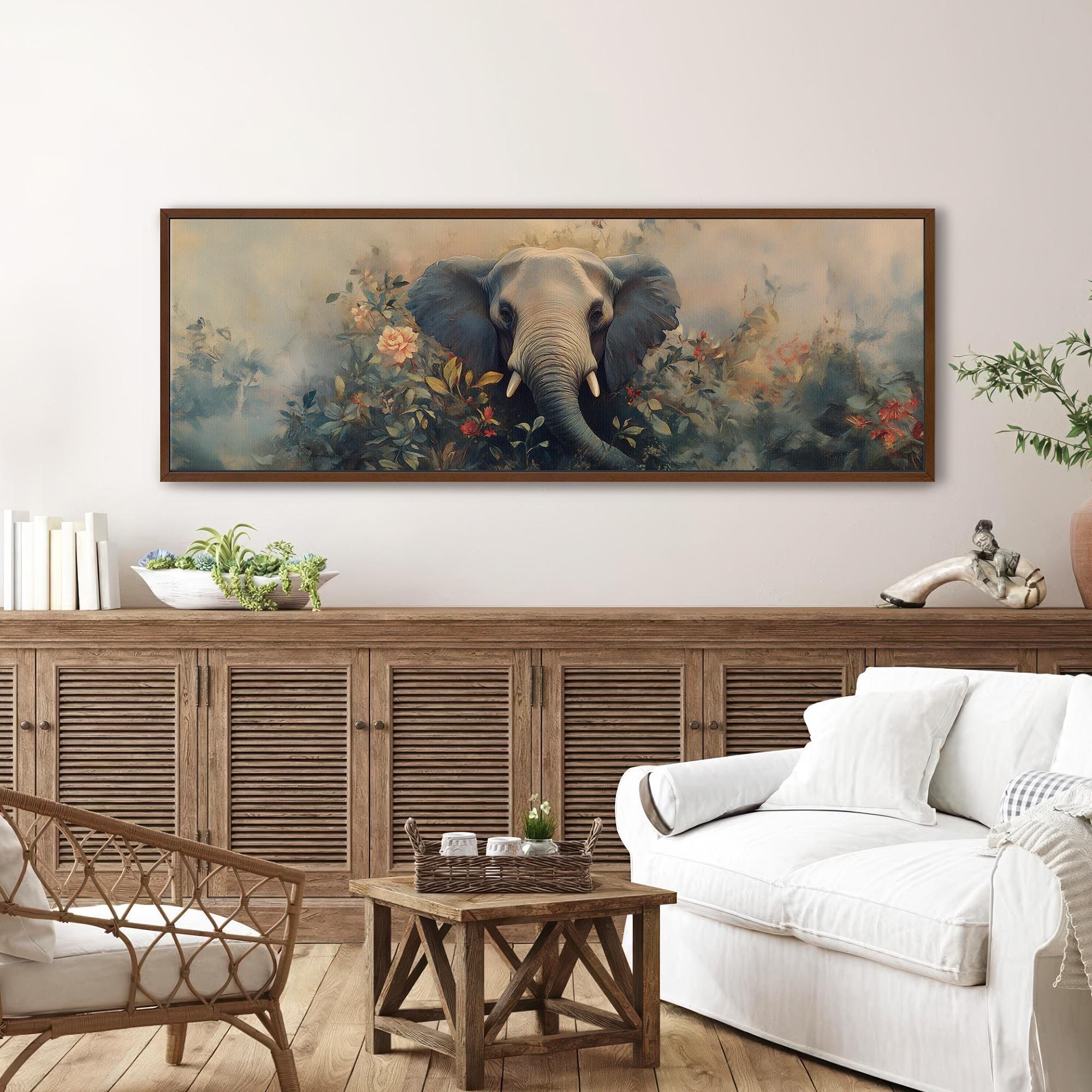 Elephant In Bloom Wall Art - Moody Canvas Art - POPvault