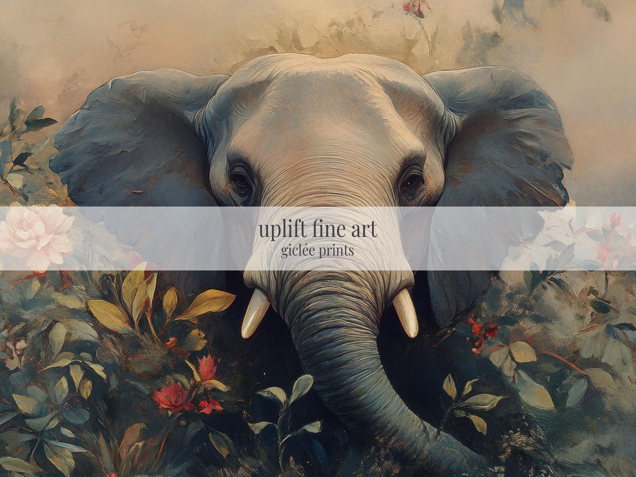 Elephant In Bloom Wall Art - Moody Canvas Art - POPvault